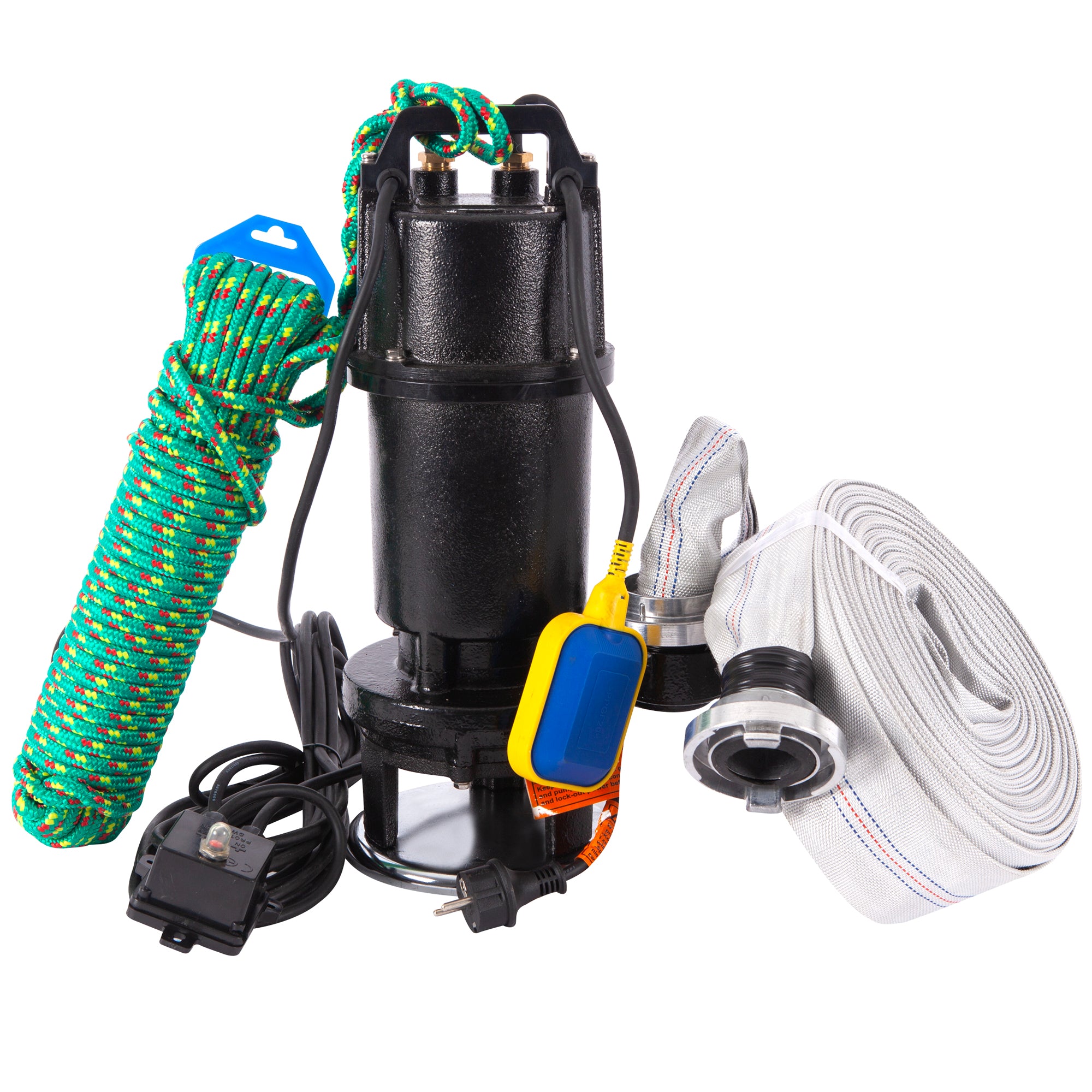 Kit Pompa apa murdara cu tocator si flotor IBO Dambat WQI 15-7-1.1, 1100W, 300 l/min, 2 toli, Furtun 30m cu cuple si Cordelina 20m