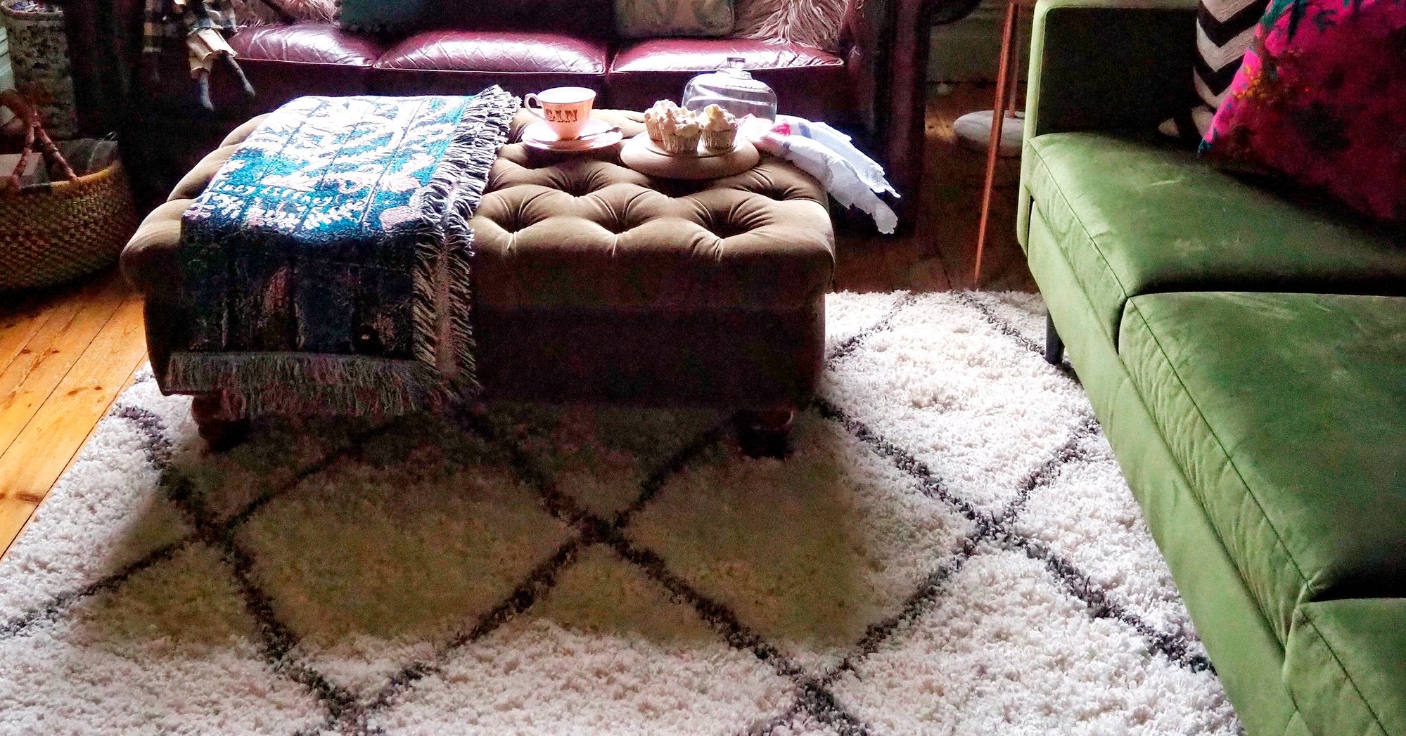 berber wool rug in a living room with furniture