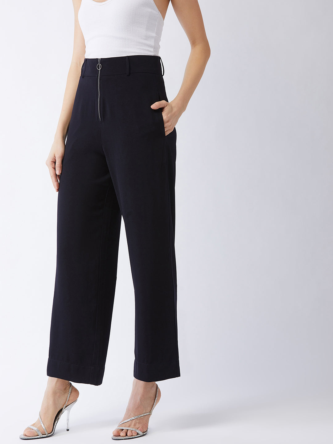 Magre Solid Wide Leg Pants For Women (Black, 30)