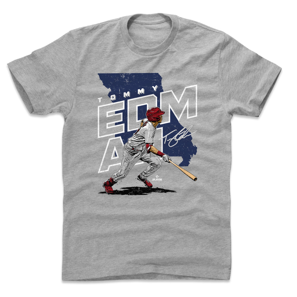 Tommy Edman Men's Cotton T-Shirt - Heather Gray - St. Louis | 500 Level Major League Baseball Players Association (MLBPA)