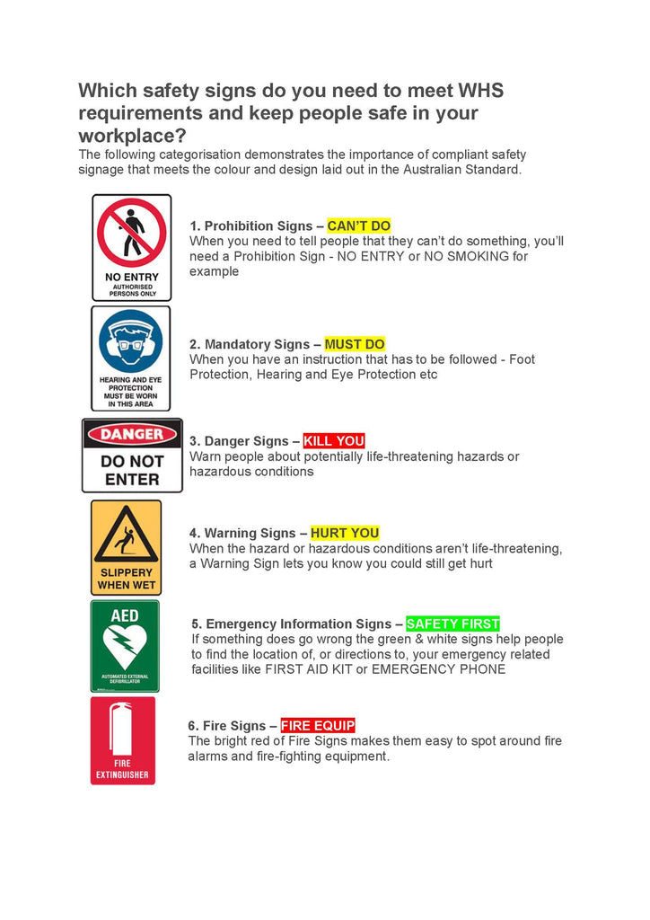 6 Types of Safety Signs