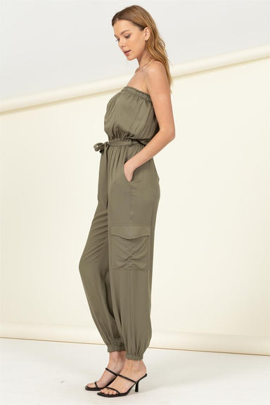 BLAIR CARGO POCKET SIDE BELTED TUBE JUMPSUIT - Coco and lulu boutique 