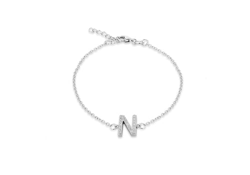 Sterling Silver, Rhodium Plated, Initial 'T' Bracelet - Product