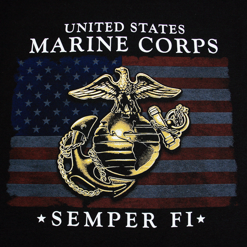 USMC T-Shirts: USMC Semper Fi EGA Flag T-Shirt in Black