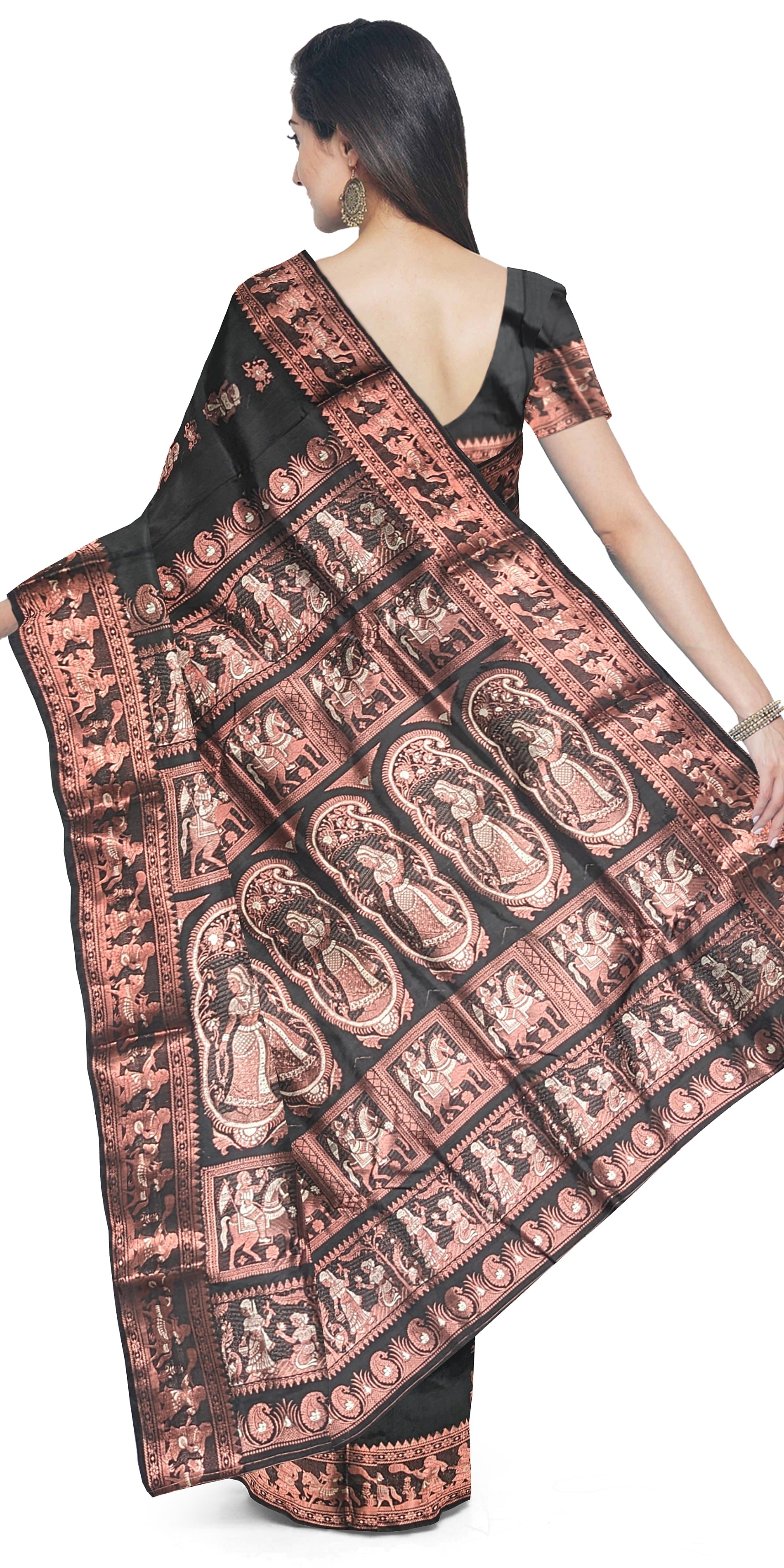 Charcoal Black Color Baluchari Silk Mark Saree | Baluchari saree, Designer  silk sarees, Saree