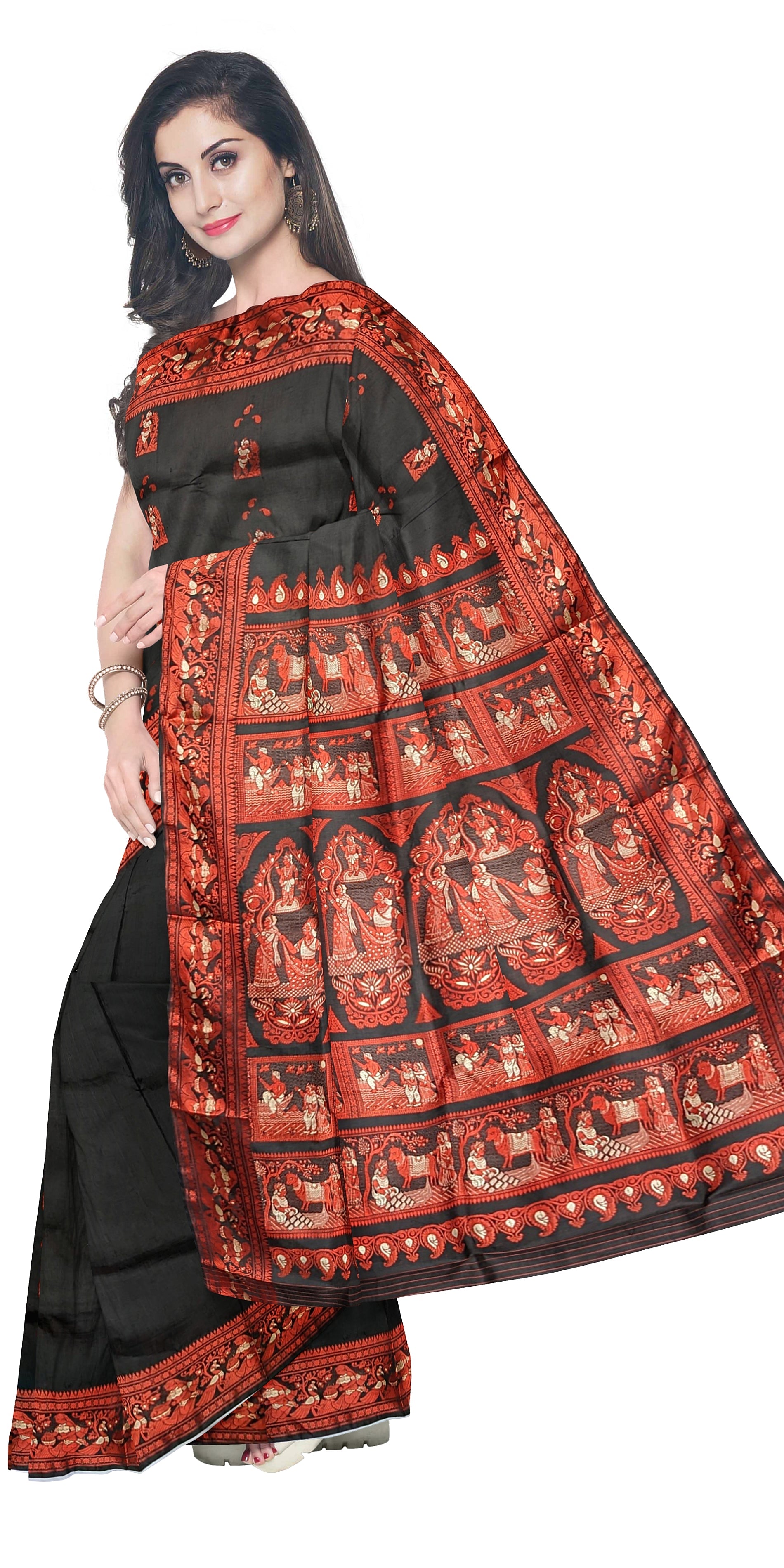 Red and black Pure Silk Swarnachari Saree. – USRA