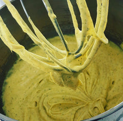 ice cream mix with lemon myrtle, turmeric and gin