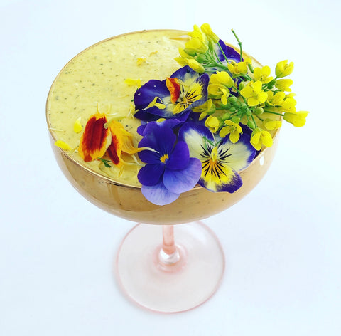 Lemon myrtle, turmeric and gin ice cream in cocktail glass