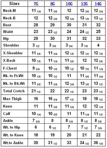 Full Body Size Chart