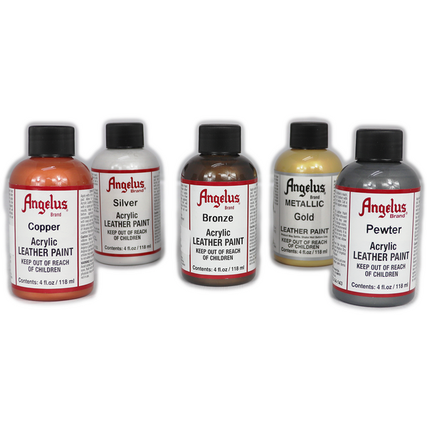 Angelus Acrylic Leather Paint Starter Kits- New Colors- Metallic- 18k Gold-  Pewter- Bronze- Silver