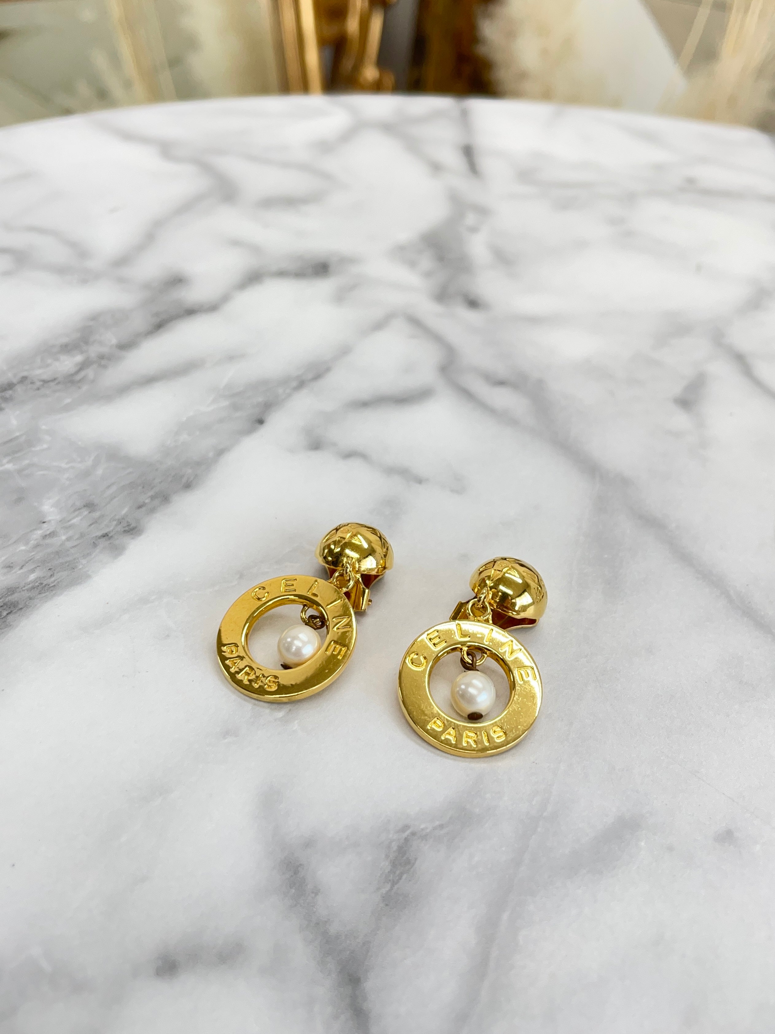 CELINE Triomphe Earrings Gold Accessories Vintage Old CELINE