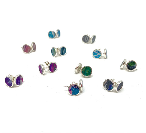Coloured aluminium and sterling silver studs by rachel-stowe