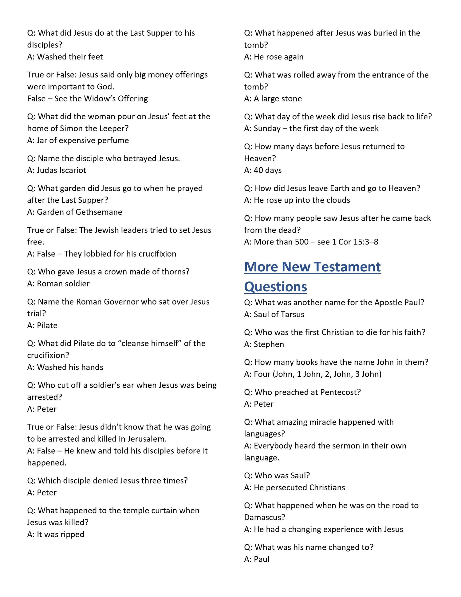 301 Bible Trivia Questions & Answers (free download) Sunday School Store