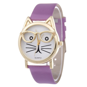 Cat with glasses watch - purple