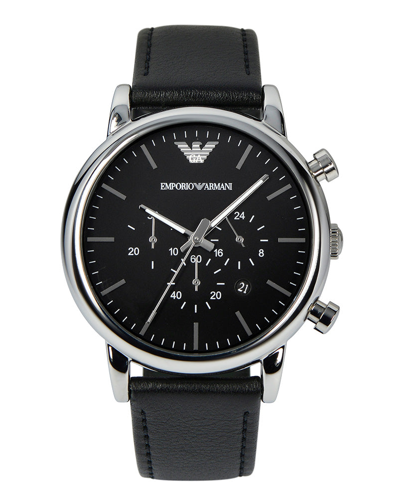 armani watch men's black leather strap