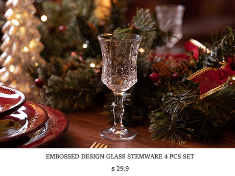 EMBOSSED DESIGN GLASS STEMWARE 4 PCS SET
