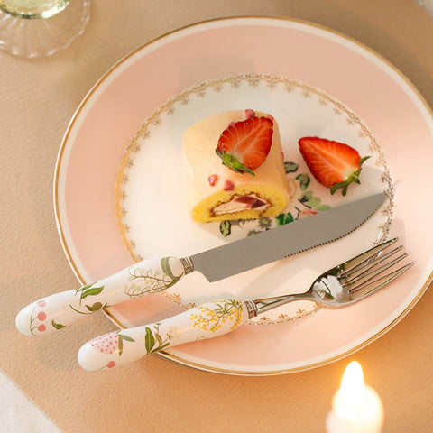 CERAMIC FLORAL STAINLESS STEEL FLATWARE SET