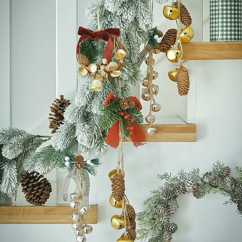 CHRISTMAS RATTAN PINE CONE BELL PENDANT