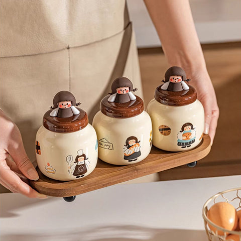 CUTE GIRL MUSHROOM SEASONING JAR SET