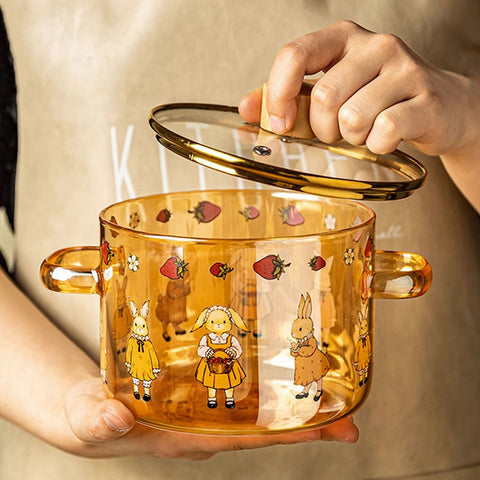 CUTE RABBIT GLASS SOUP POT