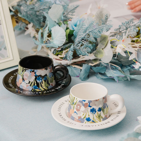 IRIS CERAMIC COFFEE CUP AND SAUCER