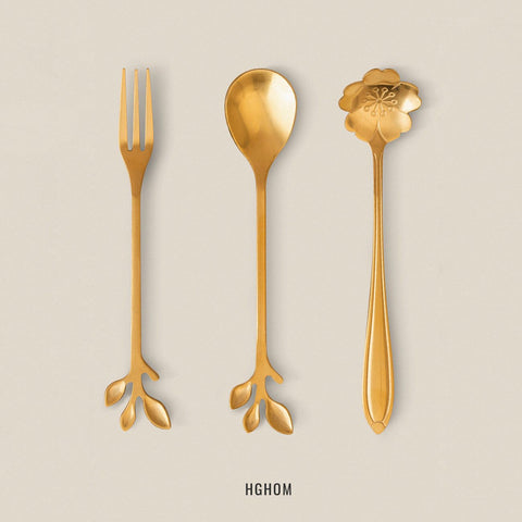 GOLDEN LEAF & FLOWER DESSERT SPOON SET