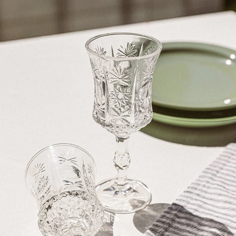 EMBOSSED DESIGN GLASS STEMWARE 4 PCS SET