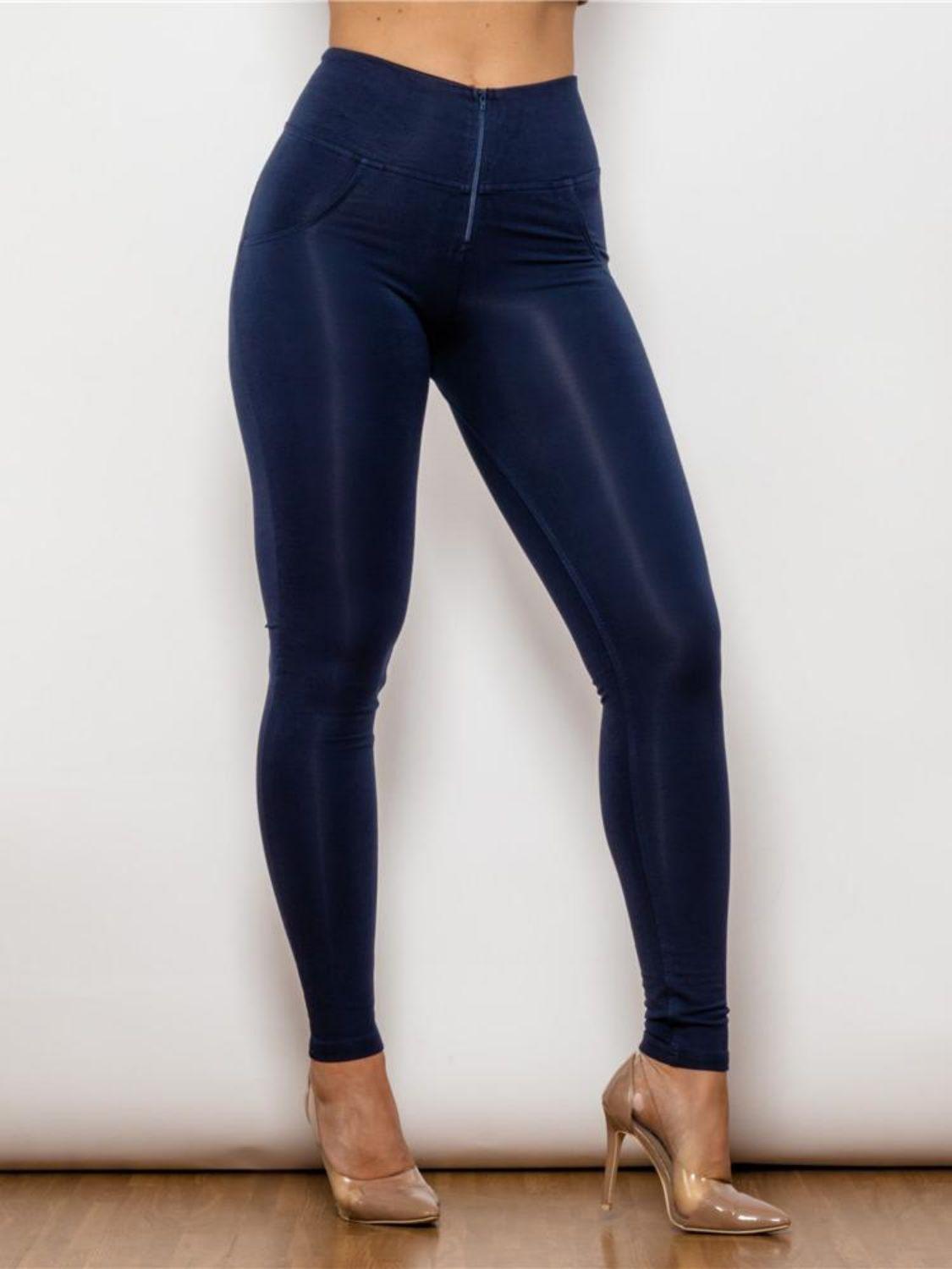 Shascullfites Full Size Zip Detail High Waist Leggings – Blue Zone ...