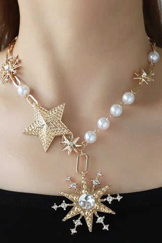 Synthetic Pearl Star Shape Alloy Necklace by Blue Zone Planet