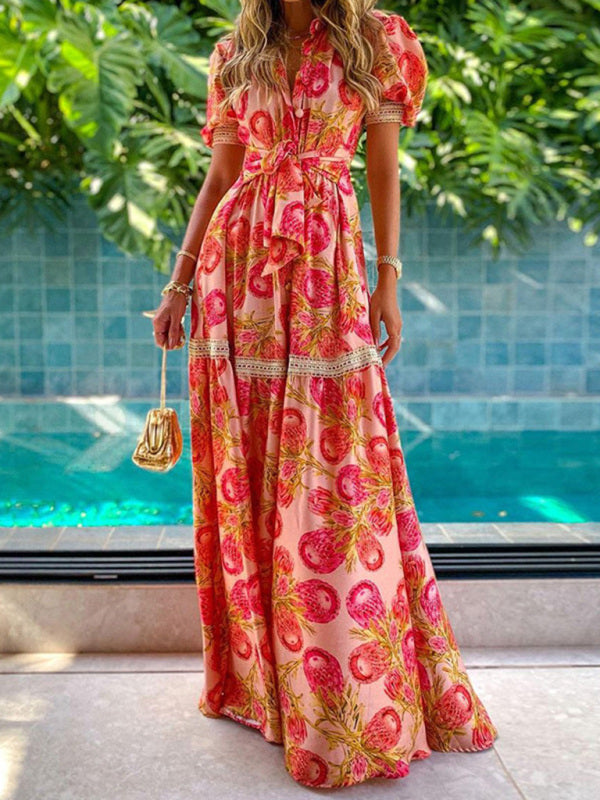 Marina's Bohemian Floral Print Floor Length Dress