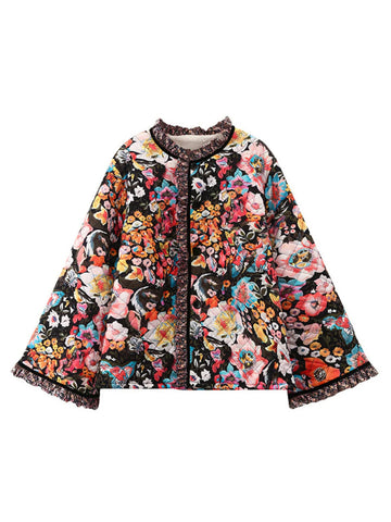 Eye-Catching Winter Print Quilted Thin Coat