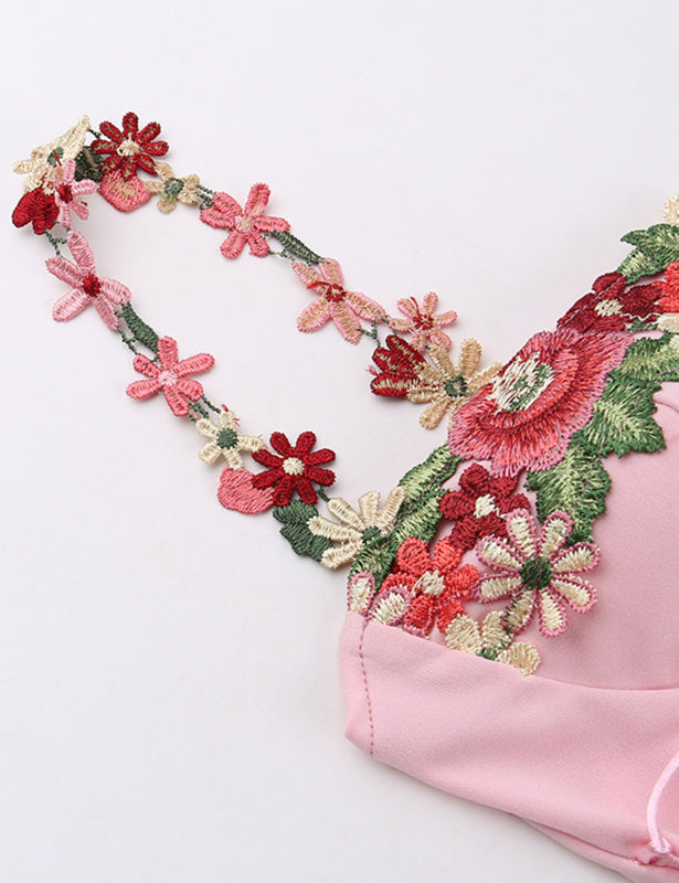 Exquisite Floral Applique on Bra Cups and Straps