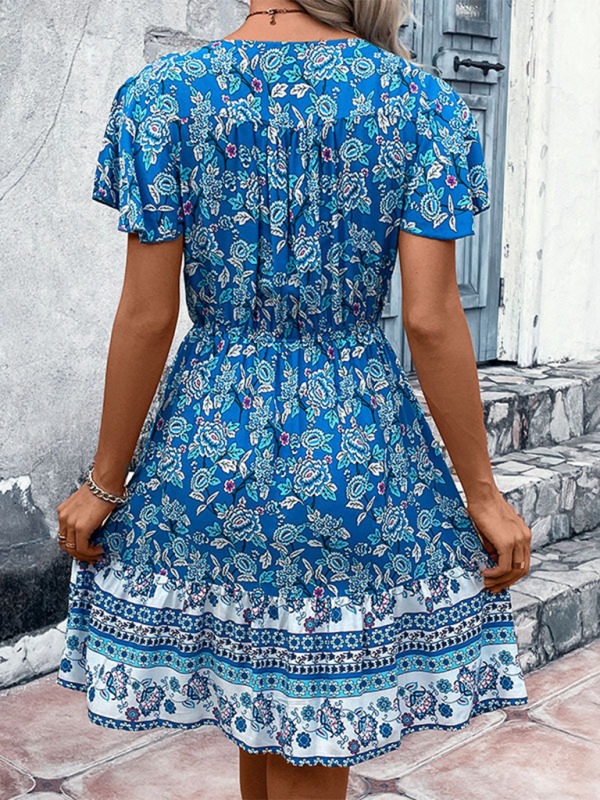 Valentina's Bohemian N-Neck Ethnic Floral Mini Dress