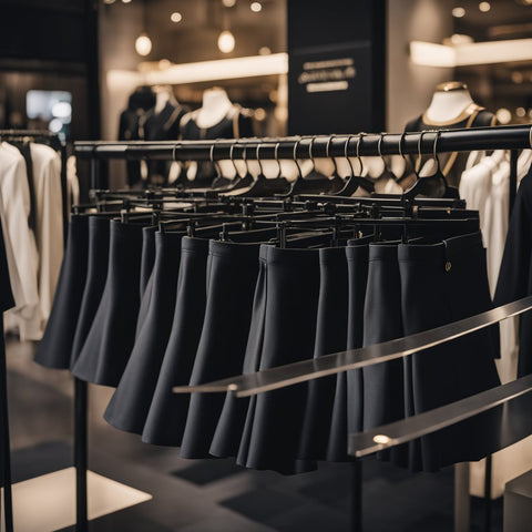 Black mini skirts for sale in a high end fashion store