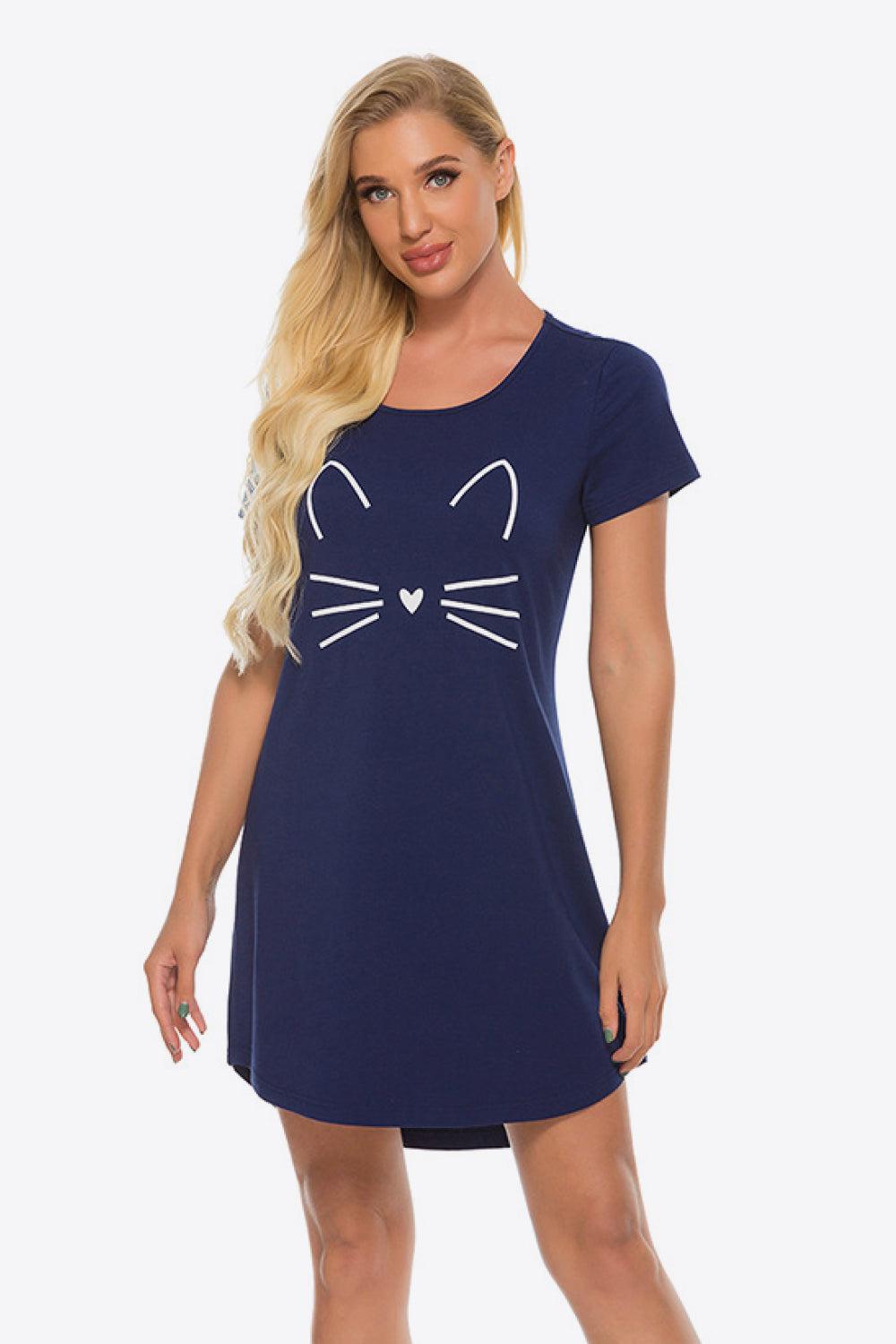 Animal Graphic Round Neck T-Shirt Dress-TOPS / DRESSES-[Adult]-[Female]-2022 Online Blue Zone Planet