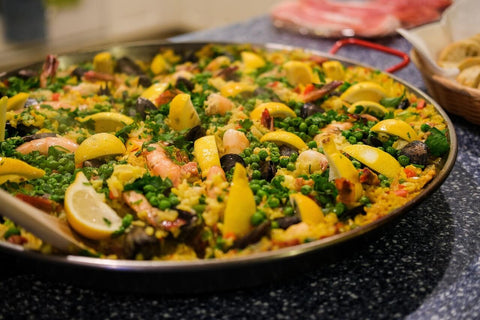 Garnished Spanish Paella Dish