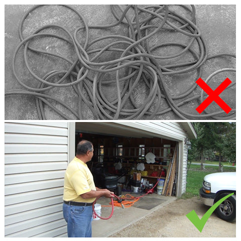 Tangled Hoses versus 50 ft Retractable Air Hose