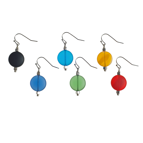 Frosted Recycled Glass Coin Earrings