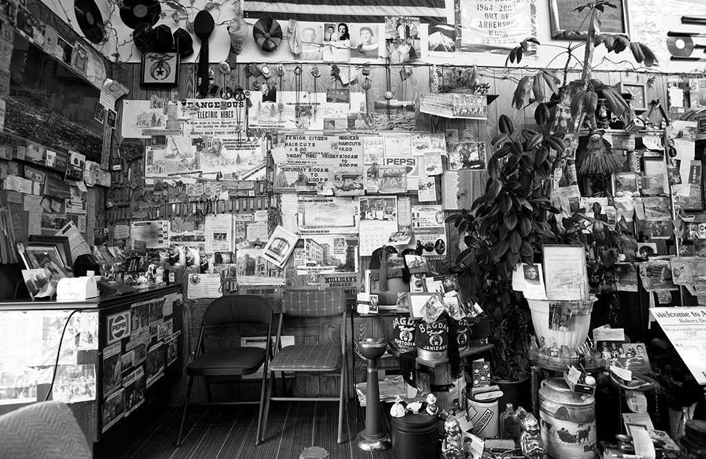 Barbershop with many items on the walls
