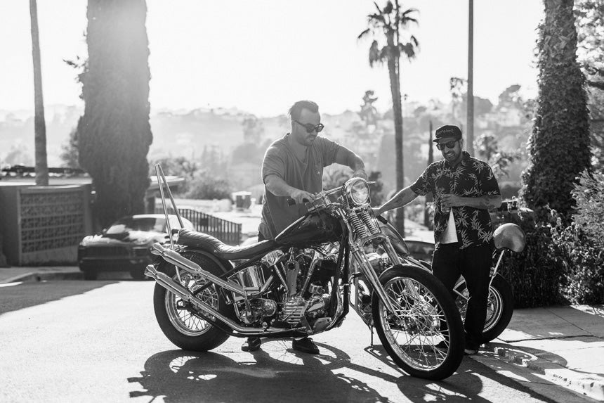 Man admiring motorbike