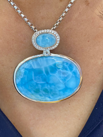 large beautiful larimar necklace, two tiers