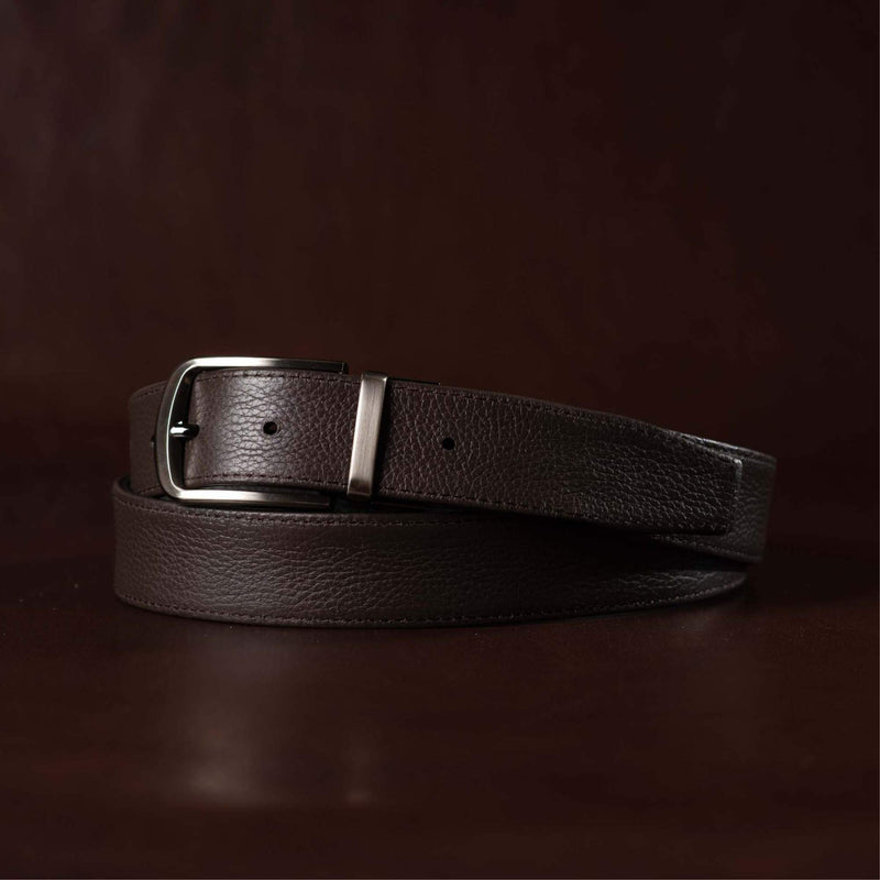 The Harvey Dent Belt - Reversible Stitched Full-Grain Pebbled Leather