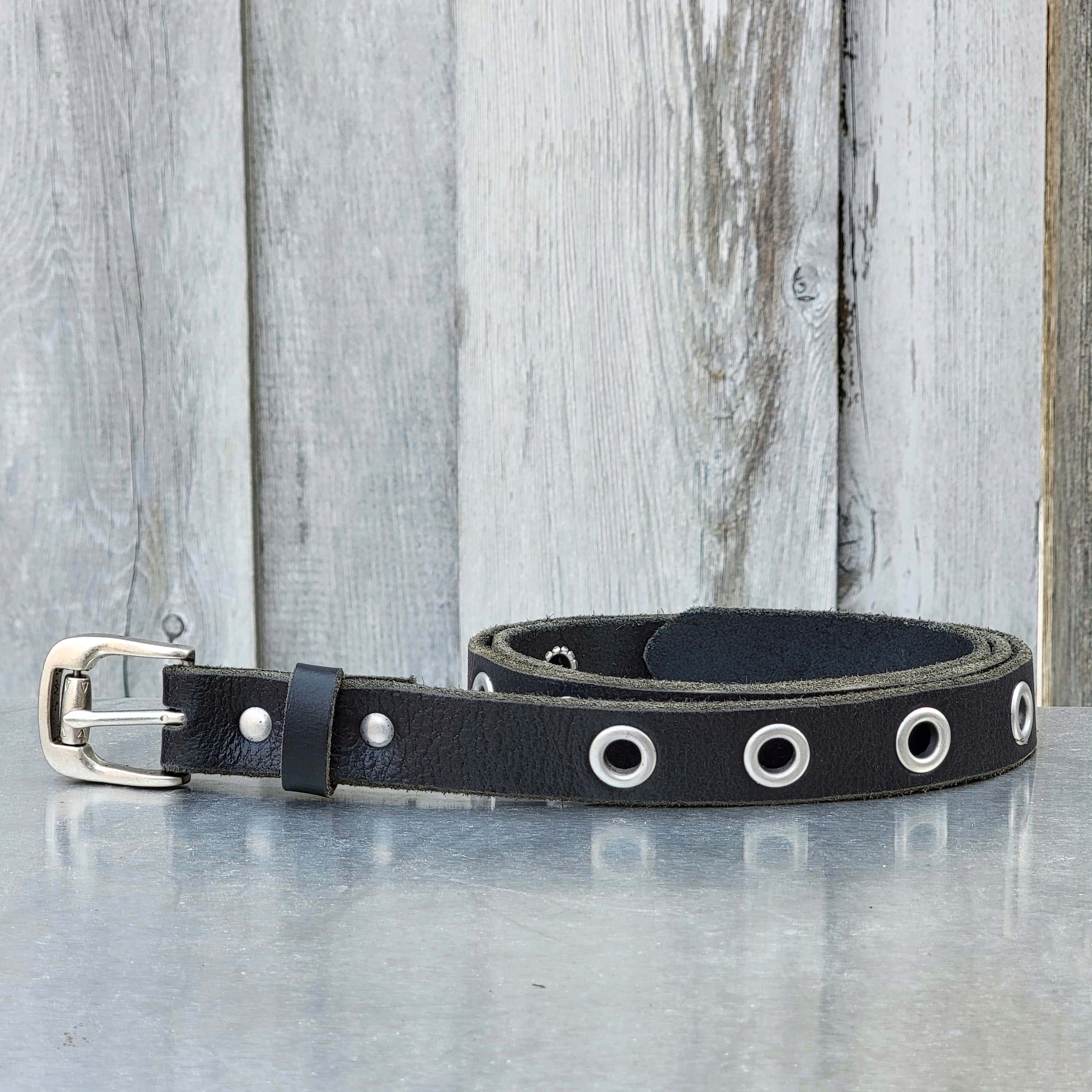 Exene - Slim Brown Leather Belt with Single Grommets - Made in Canada ...