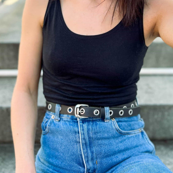 Women's Full Grain Leather Belt | Womens Jeans Belt | Womens Leather Belts for Jeans | Sierra Belt | American Bench Craft, Black / Brass / 36