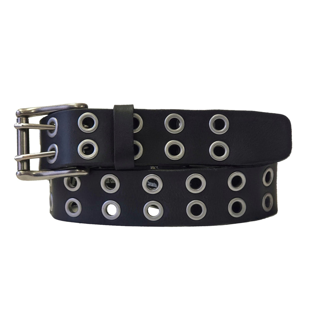 Ремень с люверсами. Женский ремень Unisex Double hole Grommet Leather Belt - Mens Womens Black Leather 2 hole Belts. Чёрный ремень с дырками. Ремень из кожи с люверсами.