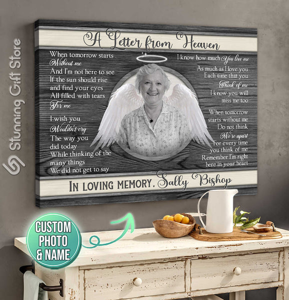 Photo Gifts Memorial, Angel Wings Canvas Wall Art, Personalized Remembrance Gifts, A Letter From Heaven Canvas