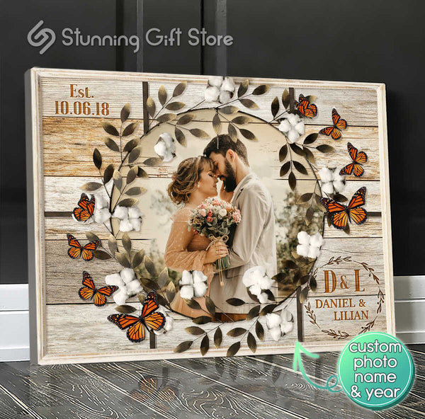 Personalized Photo Wall Art, Monarch Butterfly Canvas, Custom Anniversary Gifts For Him
