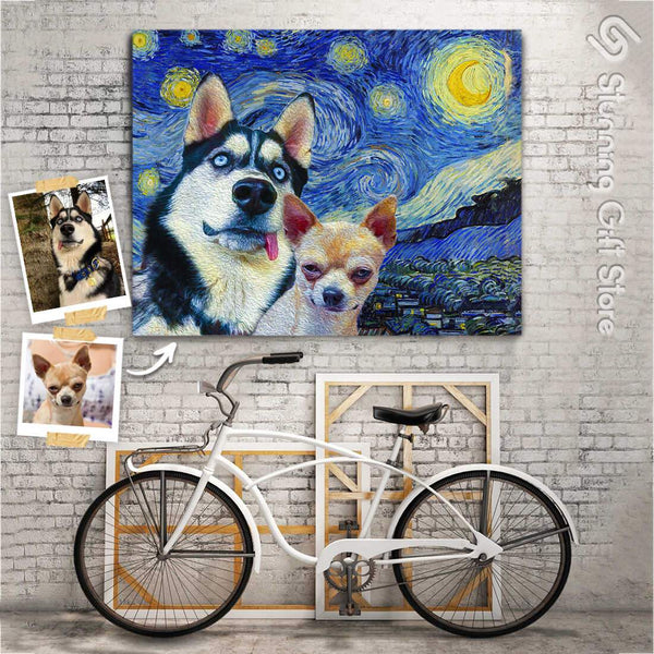 STARRY NIGHT TWO PET PORTRAITS CUSTOM PORTRAITS FUNNY DOG PORTRAITS FROM PHOTOS