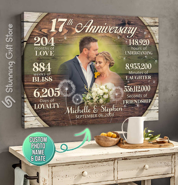 Custom 17th Anniversary Gift, 17 Year Anniversary Gift For Couple, Personalized Anniversary Canvas