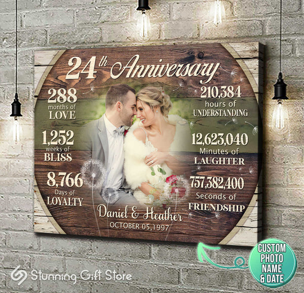 Custom 24th Anniversary Gift, 24 Year Anniversary Gift For Couple, Personalized Anniversary Canvas